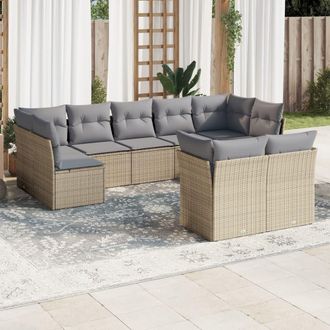 vidaXL Set De Sof&aacute;s De Jard&iacute;n 9 Pzas Con Cojines Rat&aacute;n Sint&eacute;tico Beige Vidaxl