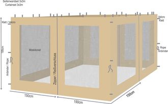 Quick-Star Quick-star - 4 Seitenteile Mit Moskitonetz F&uuml;r Bl&auml;tter Pavillon 3x3m Seitenwand Sand