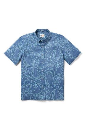 Reyn Spooner Lei Low Classic Fit Hibiscus Button-Down Shirt in Horizon Blue at Nordstrom, Size Xx-Large