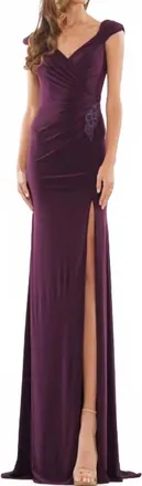 Colors Dress Cap Sleeve Jersey Gown In Aubergine