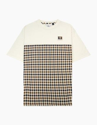 Aquascutum Mens Aquascutum Club Check Panel T Shirt Old White - Size: 40