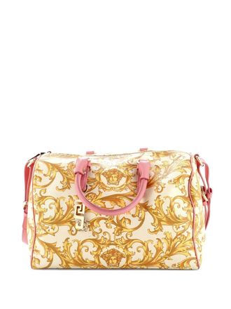 Versace Convertible Boston Bag Printed Coated Canvas and Leather Medium crossbody bag - Pink