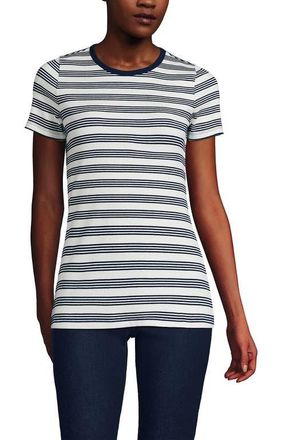 Lands End Cotton Rib T-shirt in Ivory/deep Sea Quad Stripe at Nordstrom, Size X-Small P