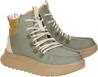 Hey Dude Wendy Peak Apres Coated Twill Womens Boots Olive : 6 M, Leather