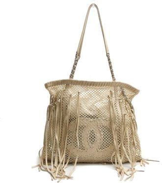 Chanel ivory Fabric Leather Shopping Bag (Pre-Owned)