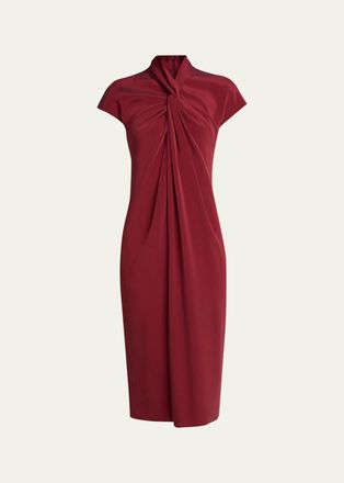 Giorgio Armani Draped Twisted-Collar Short-Sleeve Midi Dress