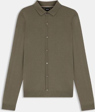 HUGO BOSS Mens Regular Fit Shirt in Virgin Wool in Brown - Size Large