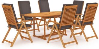 vidaXL Set De Comedor Para Jard&iacute;n 7 Piezas Teca Maciza Y Cojines Gris Vidaxl