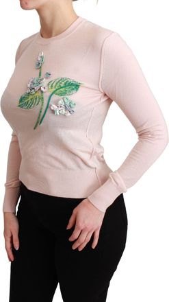 Dolce & Gabbana Womens Floral-Embroidered Cashmere And Silk Sweater Pink