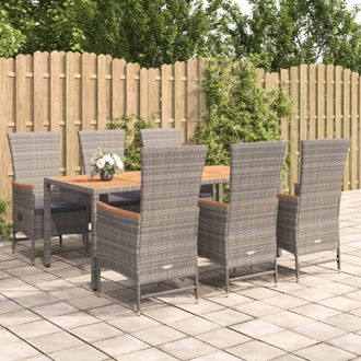 vidaXL Set Comedor Jard&iacute;n 7 Pzas Y Cojines Rat&aacute;n Sint&eacute;tico Gris Vidaxl