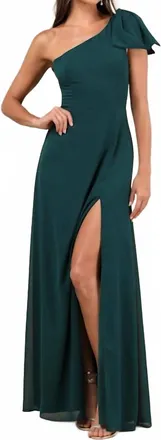 Lulus Womens Simply Brilliant One Shoulder Bow Maxi Dress In Emerald