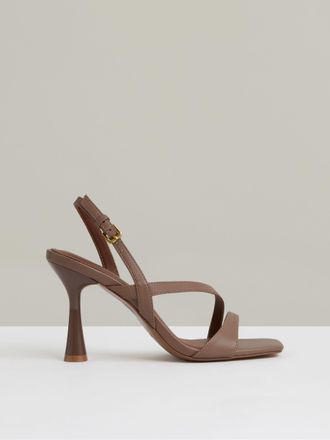 Reiss Neutral Leather Cross-strap Heeled Sandals, X09