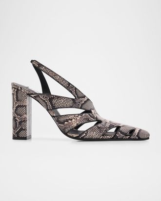 Alaia Snakeskin Leather Cutout Slingback Pumps