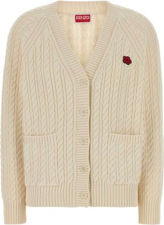 Kenzo Beige V-Neck Flower Embroidery Cardigan