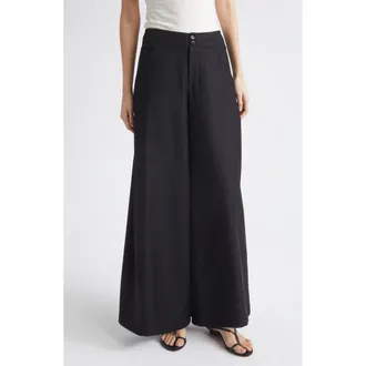 Poss&eacute; Leona High Waist Wide Leg Wool Trousers in Black at Nordstrom, Size Xx-Small
