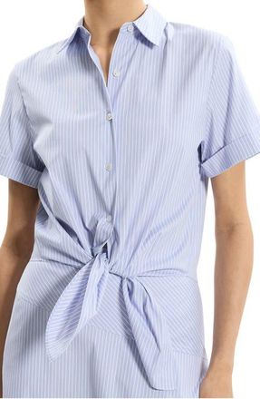Theory Front Tie Button-Up Shirt in Blue Multi at Nordstrom, Size X-Large