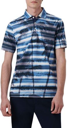 Bugatchi Hendrix Digital Print Pima Cotton Polo in Azure at Nordstrom, Size Xx-Large