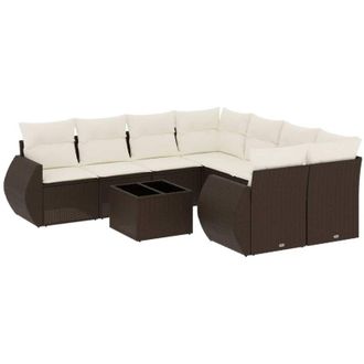 vidaXL Set De Sof&aacute;s De Jard&iacute;n 9 Pzas Y Cojines Rat&aacute;n Sint&eacute;tico Marr&oacute;n Vidaxl
