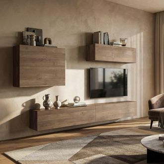 Dmora Pared Modular Gate: Mueble De Sal&oacute;n, 5 Estantes, 5 Puertas, Color Nogal