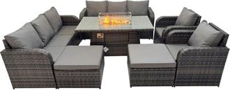 Fimous Garden Outdoor Rattan Furniture Set Rattan Reclining Chair 3 Seater Sofa with 2 Big Stools 2 Side Tables Dark Grey Mixed - Fimous