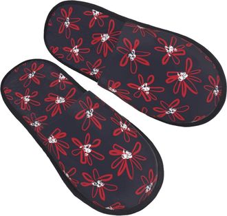 Generic Fleece Slippers Red Navy Flower Furry Hotel Slippers Portable Anti-Slide Slipper For Holiday Travel Spa L