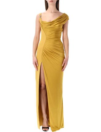 Versace Golden Full Length Draped Dress
