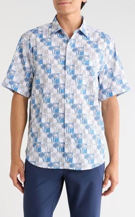 Tommy Bahama Nova Wave Sunnyside Palms Short Sleeve Seersucker Button-Up Shirt in Blue Lapis at Nordstrom, Size Xxx-Large