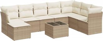 vidaXL Set De Sof&aacute;s De Jard&iacute;n 9 Pzas Con Cojines Rat&aacute;n Sint&eacute;tico Beige Vidaxl