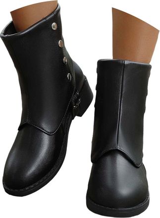 Generic 2026 Womens Mid Calf Boots Fashion Round Toe Slip On Chunky Block Heel Booties Comfortable Casual Winter Shoes for Women (Black, 4.5)