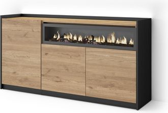 Skraut Home Skraut Home - Aparador Para Sal&oacute;n, Gran Capacidad De Almacenaje, 156x37x80cm, 3 Puertas, Chimenea El&eacute;ctrica, Led, Estilo Moderno, Roble Y Negro