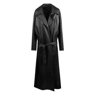 Balenciaga Belted Coats, female, Black, M, Extra-long Leather Trench Coat
