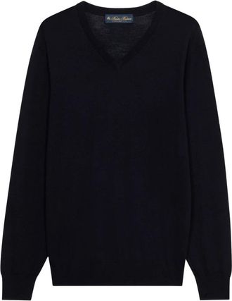 Brooks Brothers Merino Wol V-hals Trui - Heren - V-hals truien - Blauw - M - Wol - Truien & Vesten