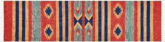 Beliani Alfombra Kilim De Algod&oacute;n Azul Rojo Naranja 80 X 300 Cm A Mano Geom&eacute;trico Borlas Hatis