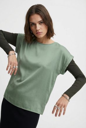Vila Kurzarmshirt VILA VIELLETTE S/S SATIN TOP - NOOS, Damen, Gr. 36, smoke gr&uuml;n, Satin, Obermaterial: 100% Polyester, unifarben, regular fit normal, Rundh