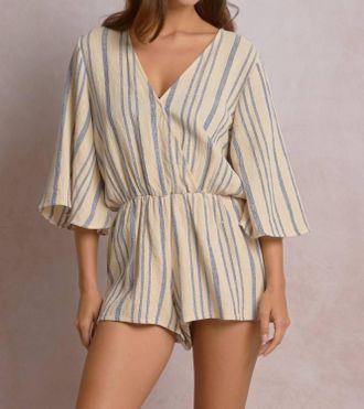 Elan Sunny Striped Romper In Beige