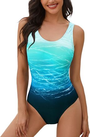 Heekpek One Piece Swimsuit Women Tummy Control High Waisted Women Swimming Costume Vintage Swimwear, Green-b, XXL
