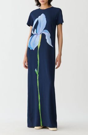 Lafayette 148 New York Iris Print Cady Gown in Midnight Blue at Nordstrom, Size 18
