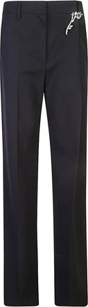 Prada Blauwe Wollen Broek Elegant Chic Broche - Dames - Wijde Broeken - Blauw - M - Wol - Broeken