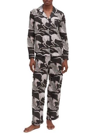 Desmond & Dempsey Long Sleeve Cotton Pajamas in Black/white at Nordstrom Rack, Size Medium