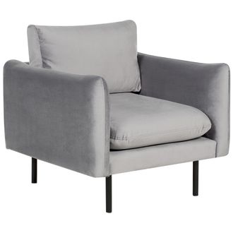 Beliani Beliani - Sill&oacute;n De Terciopelo Respaldo Acolchado Patas Negras Estilo Retro Moderno Gris Vinterbro
