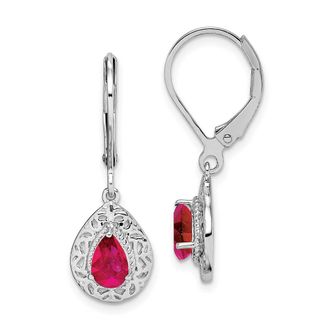 Diamond2Deal Sterling Silver Rhodium Ruby Teardrop Lever Back Earrings