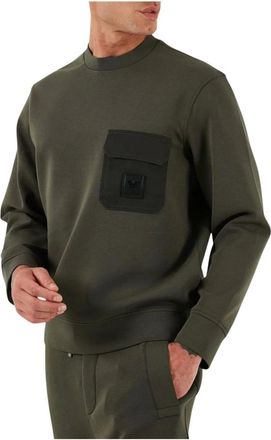 Emporio Armani Hoodies & sweatvesten, Heren, Groen, L, Katoen, Sweatshirt met opgestikte zak