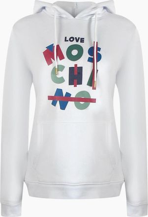 Love Moschino Mens Love Moschino Jumble Logo White Hoodie - Size: 40