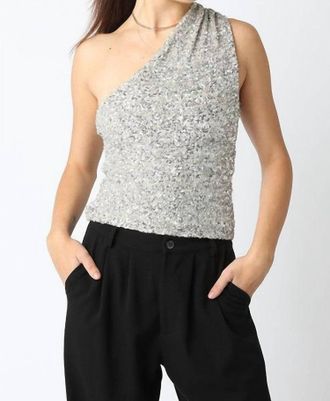 Olivaceous Mia One Shoulder Sequin In Champagne Silver