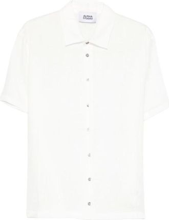Alpha Studio Overhemden, Heren, Beige, L, Linnen, Linnen Korte Mouw Shirt