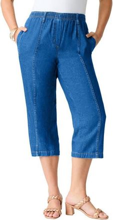 Roaman's Plus Size Easy Wear Straight Leg Capri in Medium Wash at Nordstrom, Size 32