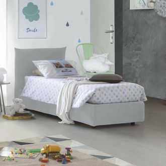 Dmora Dmora - Cama Individual Dguagn, Cama Contenedor Con Revestimiento De Tela, 100% Made In Italy, Apertura Lateral, Adecuado Para Colch&oacute;n 80x190 Cm, Blan