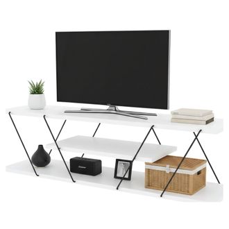 Dmora Mueble De Televisi&oacute;n Lysithea, Aparador De Sal&oacute;n, Mueble Bajo Para Tv, Base De Pared Equipada, 120x30h33 Cm, Blanco Y Negro, Con Embalaje Reforzado - 
