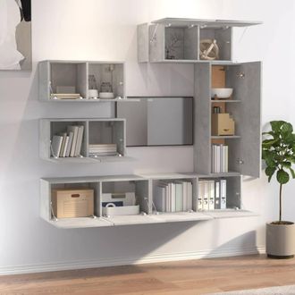 Berkfield Home Classic 6 Piece TV Cabinet Set Concrete Grey Engineered Wood