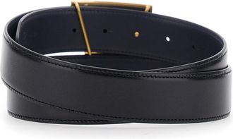 Tod's Mens Leather Belt With T Buckle, Black Calf